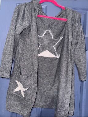 Women’s Grey Star Hooded Open-Front Cardigan